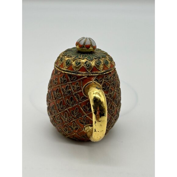 Vtg Pineapple Mini Teapot Cloisonne Enamel Colorful Tropical - Picture 4 of 9